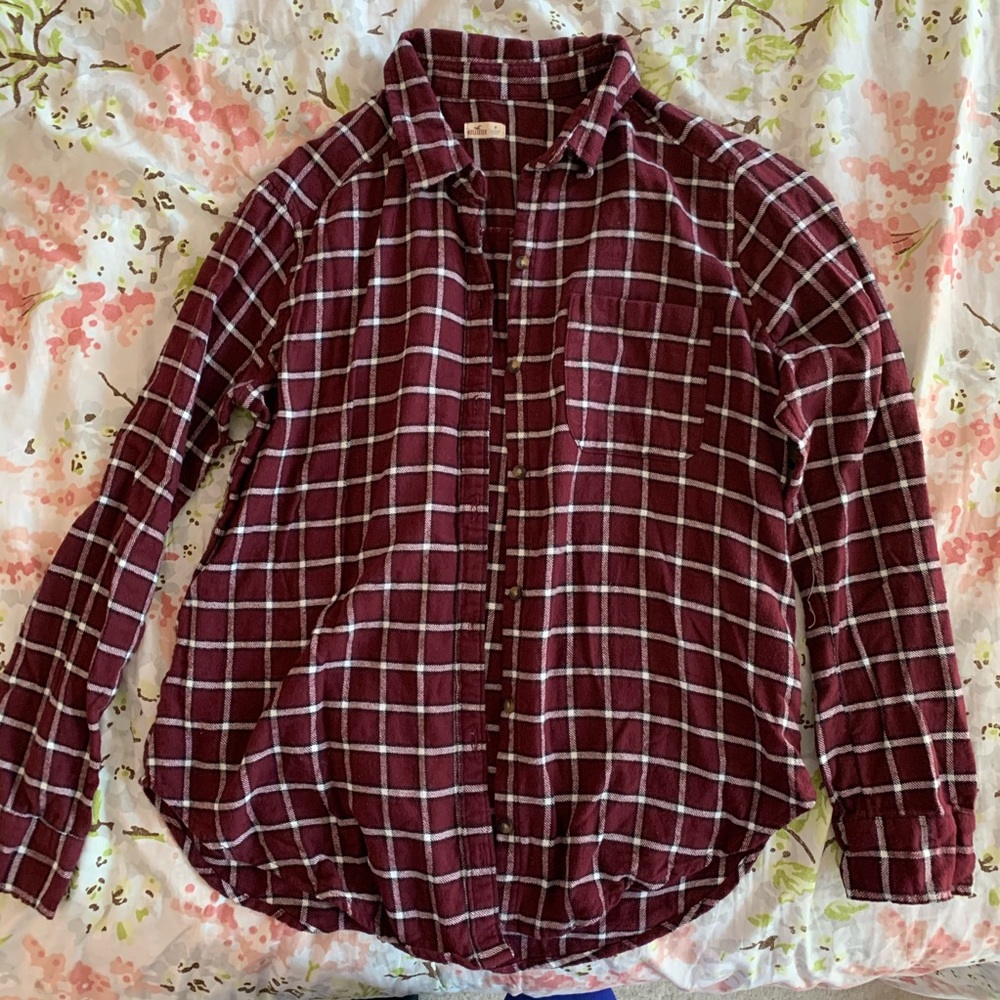 Hollister Maroon and Black Flannel